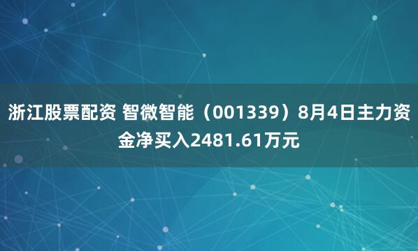 浙江股票配资 智微智能（001339）8月4日主力资金净买入2481.61万元